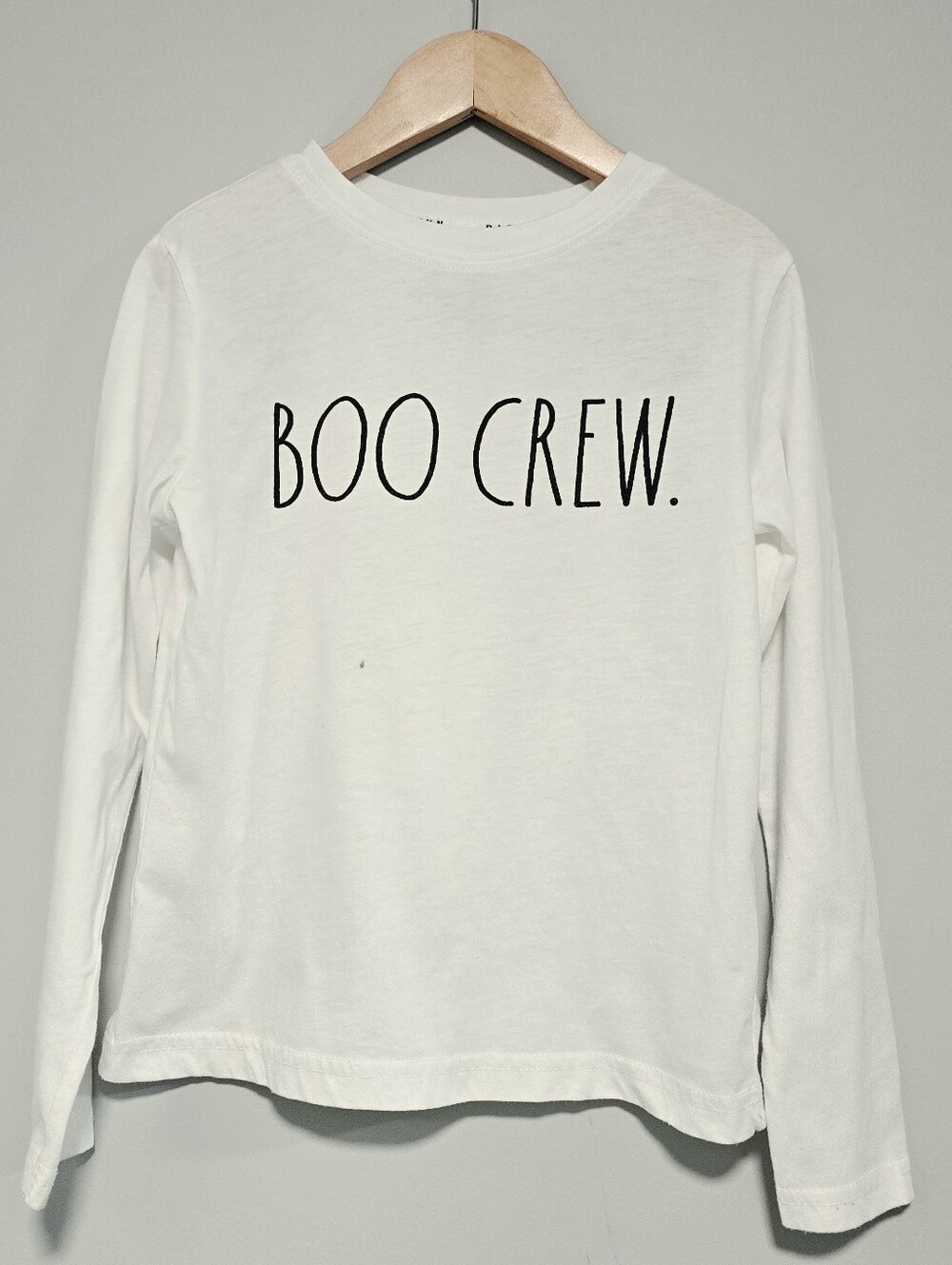 Rae Dunn White BOO CREW Long-Sleeve Tee (small imperfection)Halloween